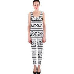 Black White Decorative Ornaments Onepiece Catsuit by Mariart