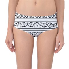 Black White Decorative Ornaments Mid-waist Bikini Bottoms by Mariart