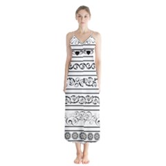 Black White Decorative Ornaments Button Up Chiffon Maxi Dress by Mariart