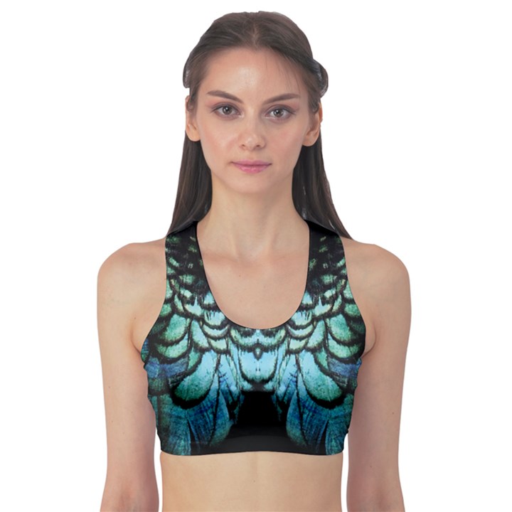 blue and green feather collier Sports Bra
