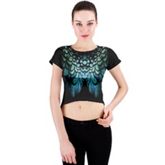 Blue And Green Feather Collier Crew Neck Crop Top