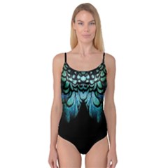 Blue And Green Feather Collier Camisole Leotard 