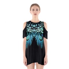 Blue And Green Feather Collier Shoulder Cutout One Piece