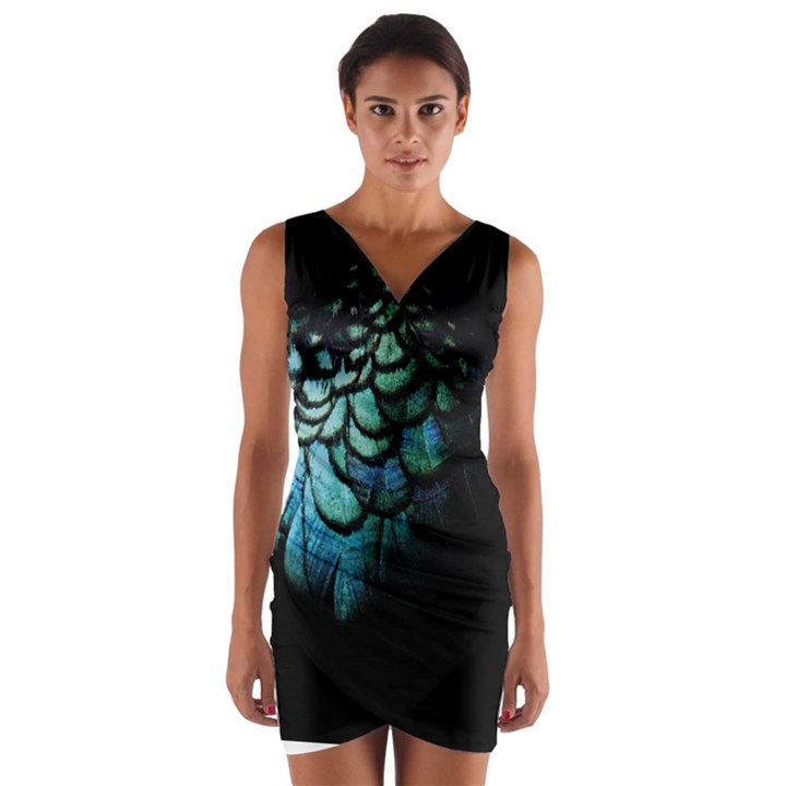 blue and green feather collier Wrap Front Bodycon Dress