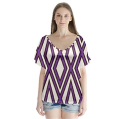 Diamond Key Stripe Purple Chevron Flutter Sleeve Top by Mariart