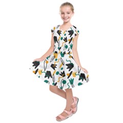 Flowers Duck Legs Line Kids  Short Sleeve Dress