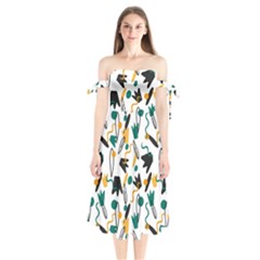 Flowers Duck Legs Line Shoulder Tie Bardot Midi Dress by Mariart