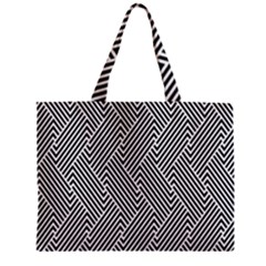 Escher Striped Black And White Plain Vinyl Zipper Mini Tote Bag