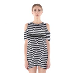 Escher Striped Black And White Plain Vinyl Shoulder Cutout One Piece by Mariart