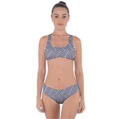 Escher Striped Black And White Plain Vinyl Criss Cross Bikini Set