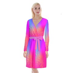 Light Aurora Pink Purple Gold Long Sleeve Velvet Front Wrap Dress