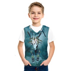 The Billy Goat  Skull With Feathers And Flowers Kids  Sportswear by FantasyWorld7