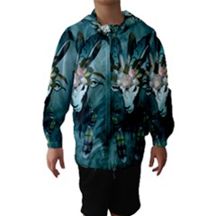 The Billy Goat  Skull With Feathers And Flowers Hooded Wind Breaker (kids) by FantasyWorld7