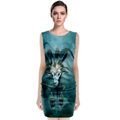 The Billy Goat  Skull With Feathers And Flowers Classic Sleeveless Midi Dress by FantasyWorld7