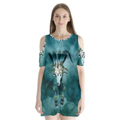 The Billy Goat  Skull With Feathers And Flowers Shoulder Cutout Velvet  One Piece by FantasyWorld7