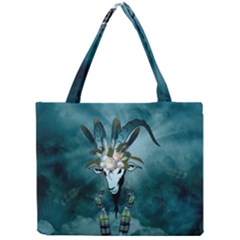 The Billy Goat  Skull With Feathers And Flowers Mini Tote Bag by FantasyWorld7
