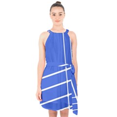 Line Stripes Blue Halter Collar Waist Tie Chiffon Dress by Mariart