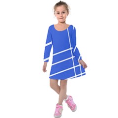 Line Stripes Blue Kids  Long Sleeve Velvet Dress