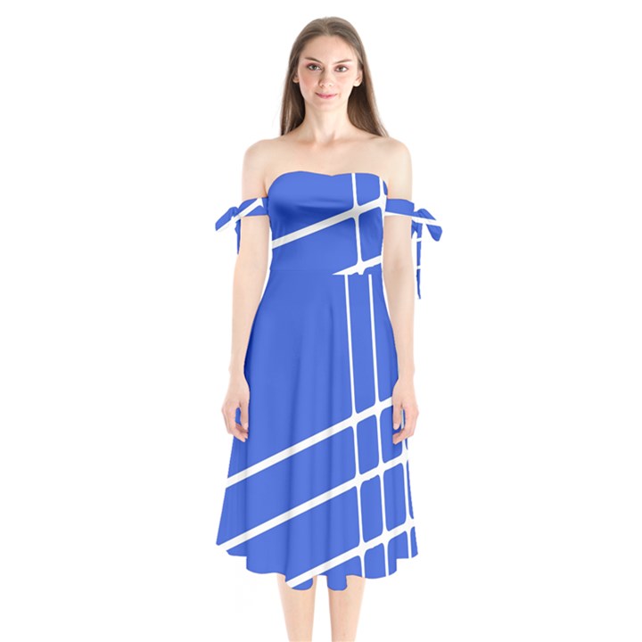 Line Stripes Blue Shoulder Tie Bardot Midi Dress