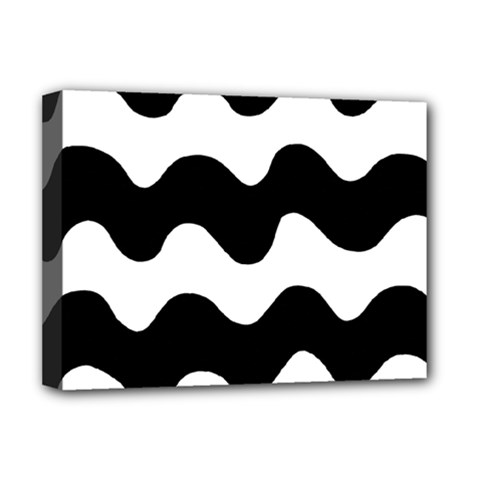 Lokki Cotton White Black Waves Deluxe Canvas 16  X 12  