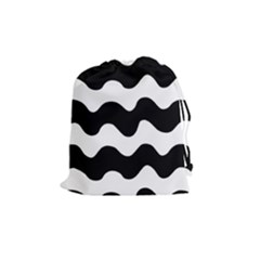 Lokki Cotton White Black Waves Drawstring Pouches (medium)  by Mariart