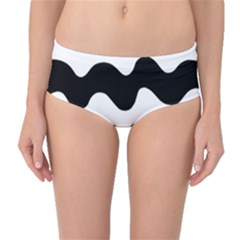 Lokki Cotton White Black Waves Mid-waist Bikini Bottoms by Mariart