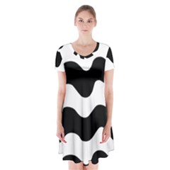 Lokki Cotton White Black Waves Short Sleeve V-neck Flare Dress