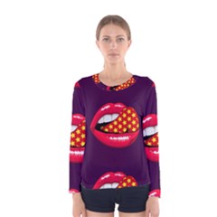 Lip Vector Hipster Example Image Star Sexy Purple Red Women s Long Sleeve Tee