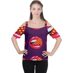 Lip Vector Hipster Example Image Star Sexy Purple Red Women s Cutout Shoulder Tee