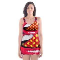 Lip Vector Hipster Example Image Star Sexy Purple Red Skater Dress Swimsuit by Mariart