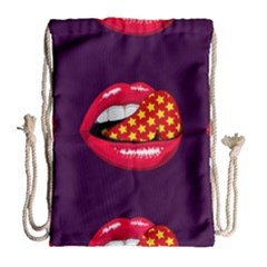 Lip Vector Hipster Example Image Star Sexy Purple Red Drawstring Bag (large)