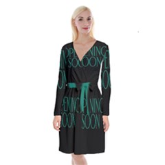 Opening Soon Sign Long Sleeve Velvet Front Wrap Dress