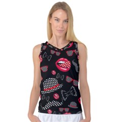 Lip Hat Vector Hipster Example Image Star Sexy Black Red Women s Basketball Tank Top by Mariart