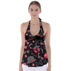 Lip Hat Vector Hipster Example Image Star Sexy Black Red Babydoll Tankini Top by Mariart