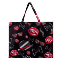 Lip Hat Vector Hipster Example Image Star Sexy Black Red Zipper Large Tote Bag by Mariart