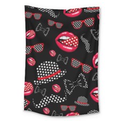 Lip Hat Vector Hipster Example Image Star Sexy Black Red Large Tapestry