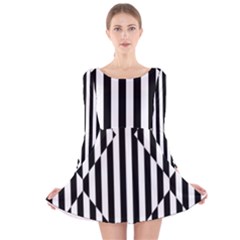 Optical Illusion Inverted Diamonds Long Sleeve Velvet Skater Dress