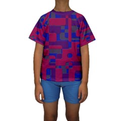 Offset Puzzle Rounded Graphic Squares In A Red And Blue Colour Set Kids  Short Sleeve Swimwear