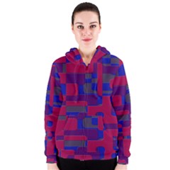 Offset Puzzle Rounded Graphic Squares In A Red And Blue Colour Set Women s Zipper Hoodie by Mariart