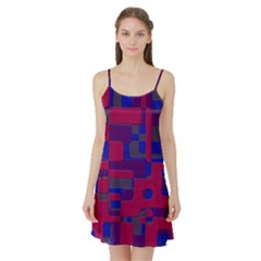 Offset Puzzle Rounded Graphic Squares In A Red And Blue Colour Set Satin Night Slip by Mariart