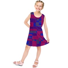 Offset Puzzle Rounded Graphic Squares In A Red And Blue Colour Set Kids  Tunic Dress by Mariart