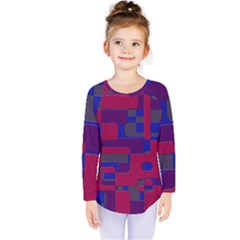 Offset Puzzle Rounded Graphic Squares In A Red And Blue Colour Set Kids  Long Sleeve Tee