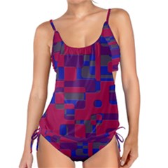 Offset Puzzle Rounded Graphic Squares In A Red And Blue Colour Set Tankini by Mariart