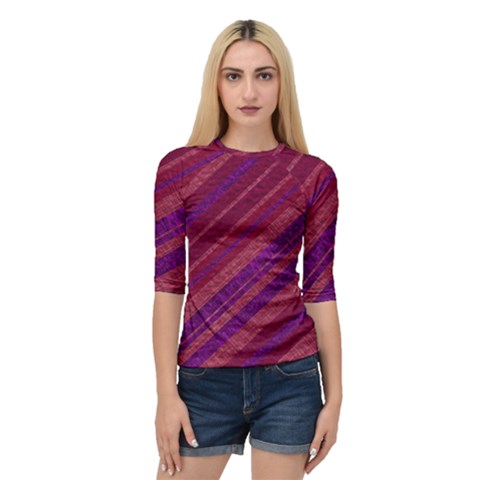 Maroon Striped Texture Quarter Sleeve Tee by Mariart