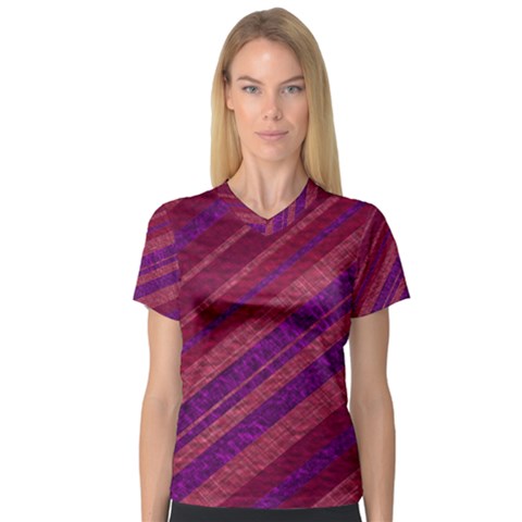 Maroon Striped Texture Women s V-neck Sport Mesh Tee by Mariart