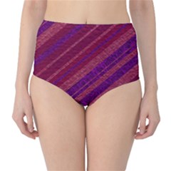 Maroon Striped Texture High-waist Bikini Bottoms