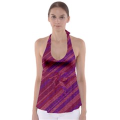 Maroon Striped Texture Babydoll Tankini Top by Mariart