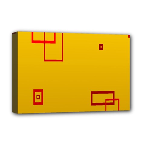 Overlap Squares Orange Plaid Red Deluxe Canvas 18  X 12  