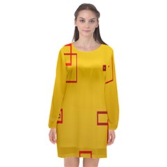 Overlap Squares Orange Plaid Red Long Sleeve Chiffon Shift Dress  by Mariart