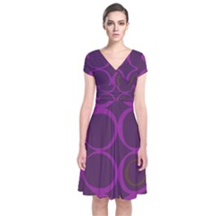 Original Circle Purple Brown Short Sleeve Front Wrap Dress